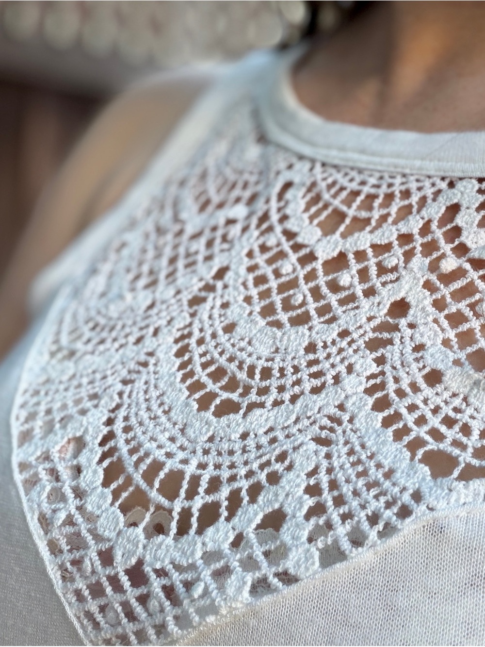 PAIGE Elowen Crochet Lace Inset Tank Ivory Linen Blend XS